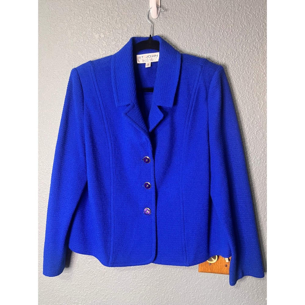 St. John Collection Royal Blue Santana Knit Blazer Jacket Marie Gray Size 16